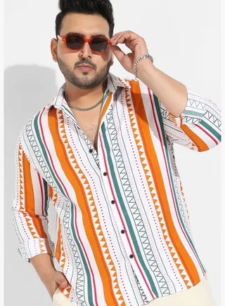 Printed Spread Collar Long Sleeve Shirt
