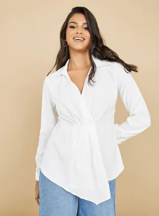 Fold Pleat Detail Asymmetric Hem Regular Fit Shirt
