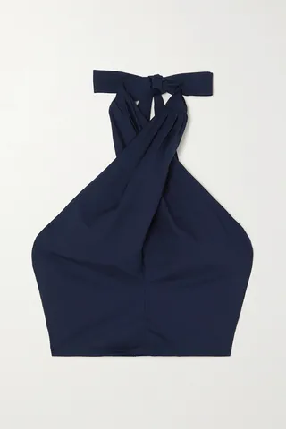 STAUD - Kai Cropped Cotton-blend Poplin Halterneck Top - Blue