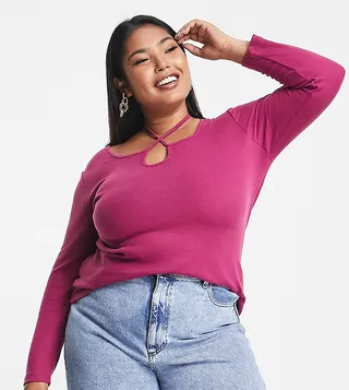 Simply Be cut out halterneck top in pink
