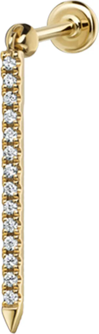 18mm Diamond Eternity Bar Charm Yellow Gold Single Threaded Stud Earring