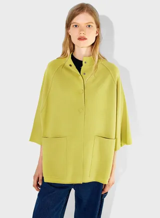 Buttoned Neck Pocket Detail Poncho
