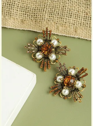 Gold Plated Party Designer Stone Stud For Women
