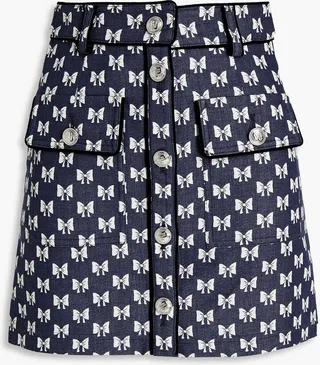 Jonala velvet-trimmed cotton-jacquard mini skirt