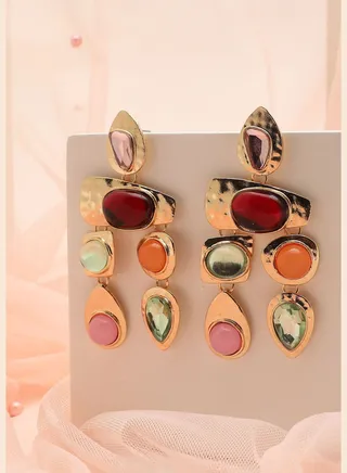Gold Plated Designer Stone Drop Earring