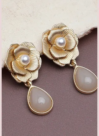Gold Plated Party Designer Stone Drop Earring For Women