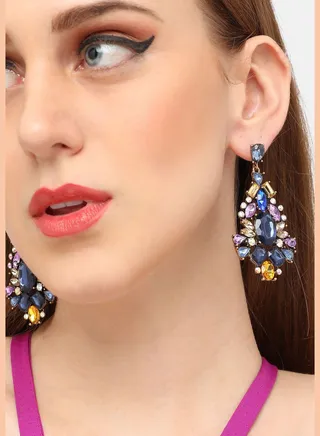 Gold Plated Party Designer Stone Drop Earring For Women