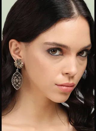 Gold Plated Designer Stone Party Wear Drop Earring For Women