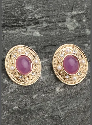 Gold Plated Party Designer Stone Stud For Women