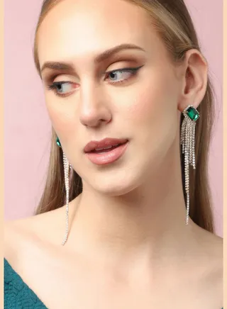 Silver Plated Party Designer Stone Drop Earring For Women