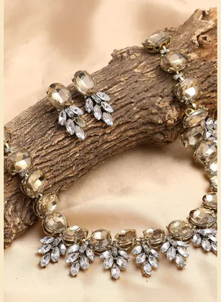 Gold Plated Designer Stone Necklace and Earring Set