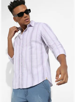 Striped Spread Collar Long Sleeve Shirt
