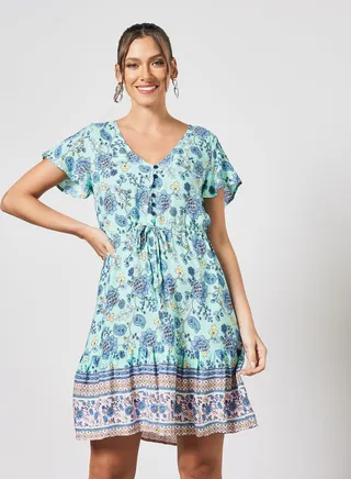 Tie Waist Floral Print Dress