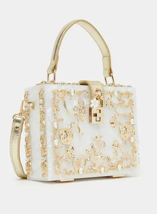 Metal Applique Detail Handbag with Detachable Strap