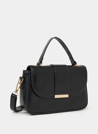 Contrast Metal Detail Handbag with Detachable Strap