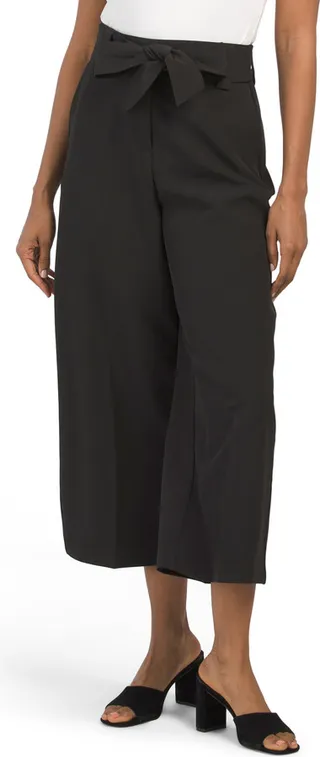 Tie Waist Elastic Back Wide Leg Cropped Pants