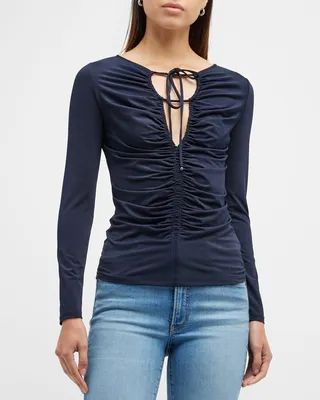 Roque Ruched Front-Tie Top