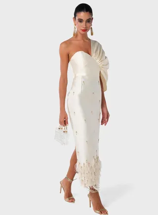 Embellished One Side Cape Sleeve Dress