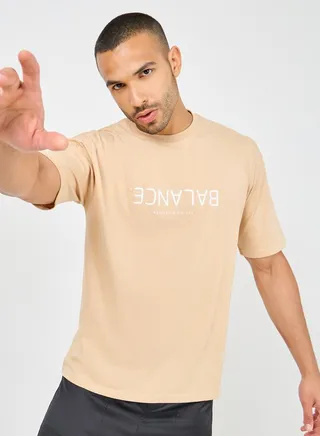 Cotton Rich Oversized Balance Upside Down Text Print T-Shirt