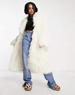 Weekday Mia faux fur coat in off white