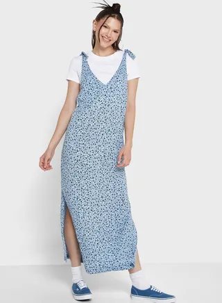 Tie Sleeve Printed Dress