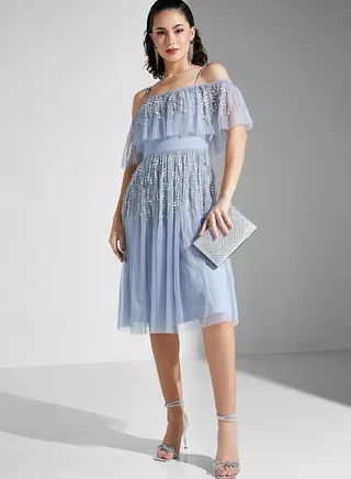 Embellished Ruffle Dress