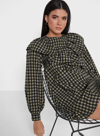 Checked Ruffle Detail Dress
