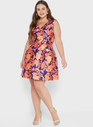 V-Neck Floral Printed Dress