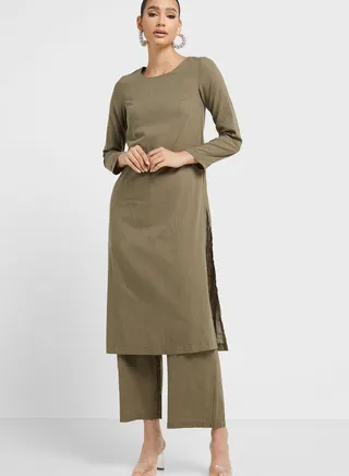 Side Slit Tunic And Pant Set