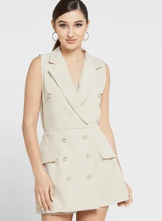 Button Detail Sleeveless Playsuit