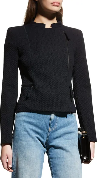 Textured Jersey Moto Jacket
