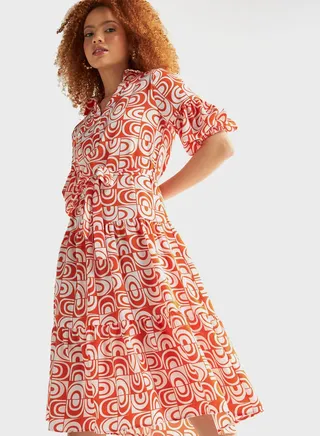 Balloon Sleeve Knot Detail Dress
