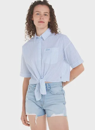 Front Knot Button Down Shirt
