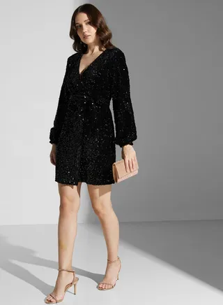 Surplice Neck Sequin Dress