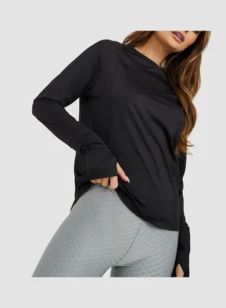 Thumbhole & Tonal Piping Detail Long Sleeve Active Top