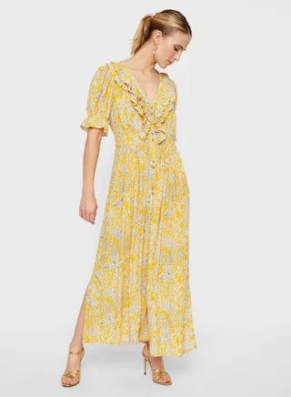 Pleat Detail Printed Dress
