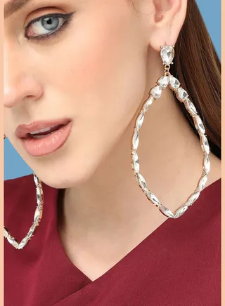 Gold Plated Party Designer Stone Drop Earring For Women