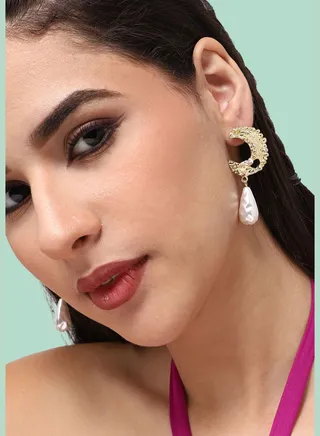 Gold Plated Party Pearls Drop Earring For Women