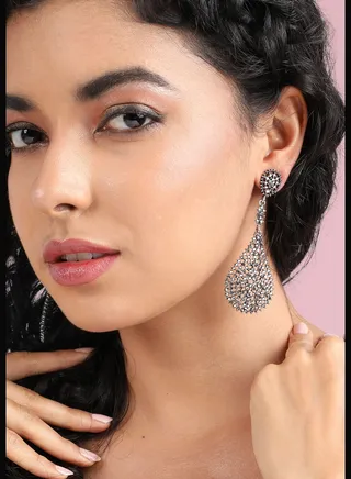 Silver Plated Designer Stone Party Wear Drop Earring For Women