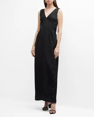 V-Neck Sleeveless Twill Maxi Dress