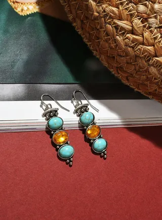 Silver Plated Designer Stone Drop Earrings