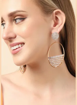 Gold Plated Party Designer Stone Drop Earring For Women