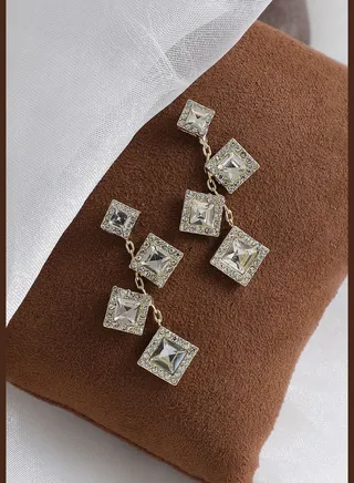 Gold Plated Party Designer Stone Drop Earring For Women