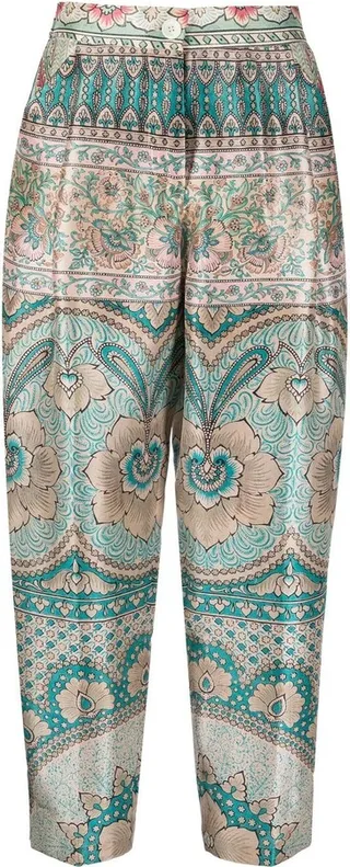Patterned Silk Cropped Trousers