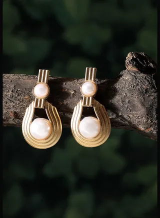 Gold Plated Party Designer Stone and Pearls Drop Earring For Women