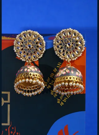 Gold Plated Kundan Meenakari Jhumkas