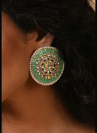 Gold Plated Kundan Pearl Stud