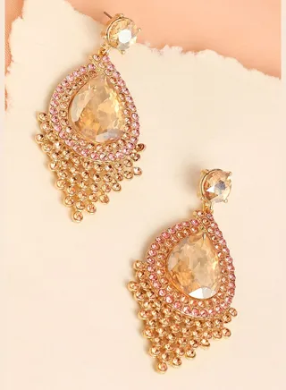 Gold Plated Designer Stone Drop Earring