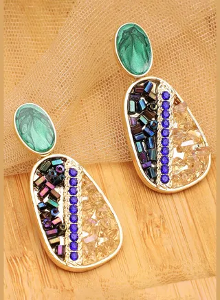 Gold Plated Party Designer Stone Drop Earring For Women