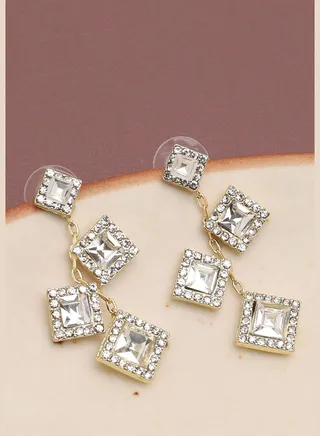 Gold Plated Party Designer Stone Drop Earring For Women